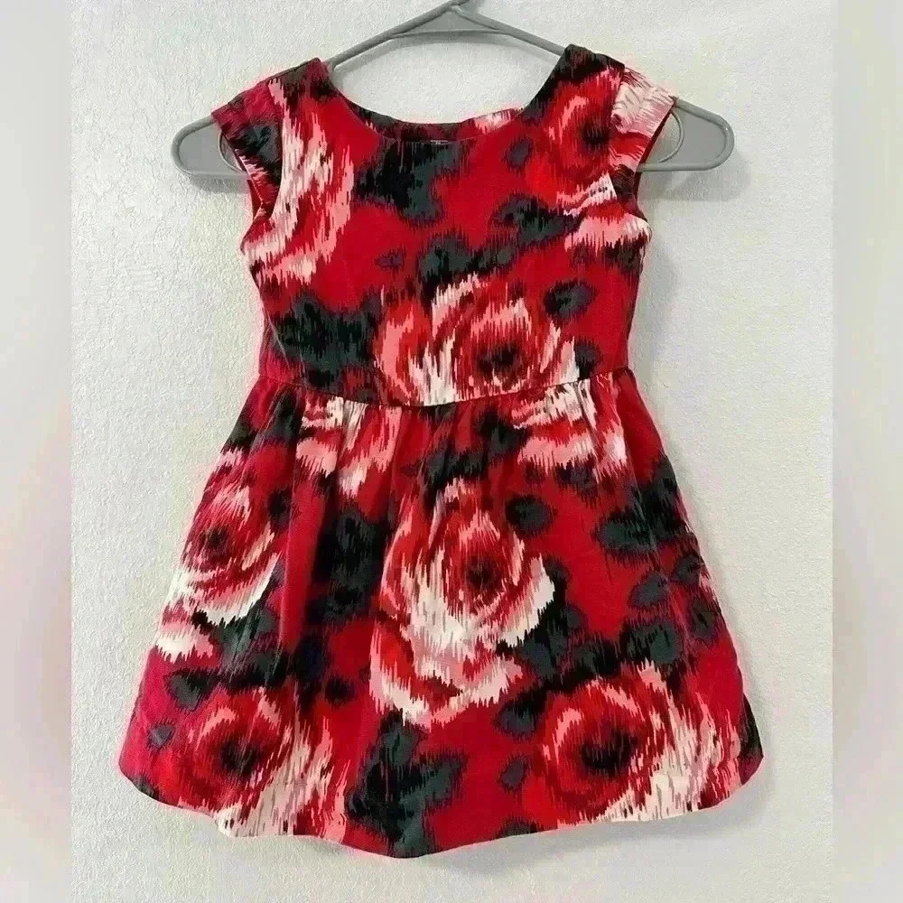 GapKids Dress Girls Size 4-5t Red Floral Rose Sleeveless Gathered Waist Casual S